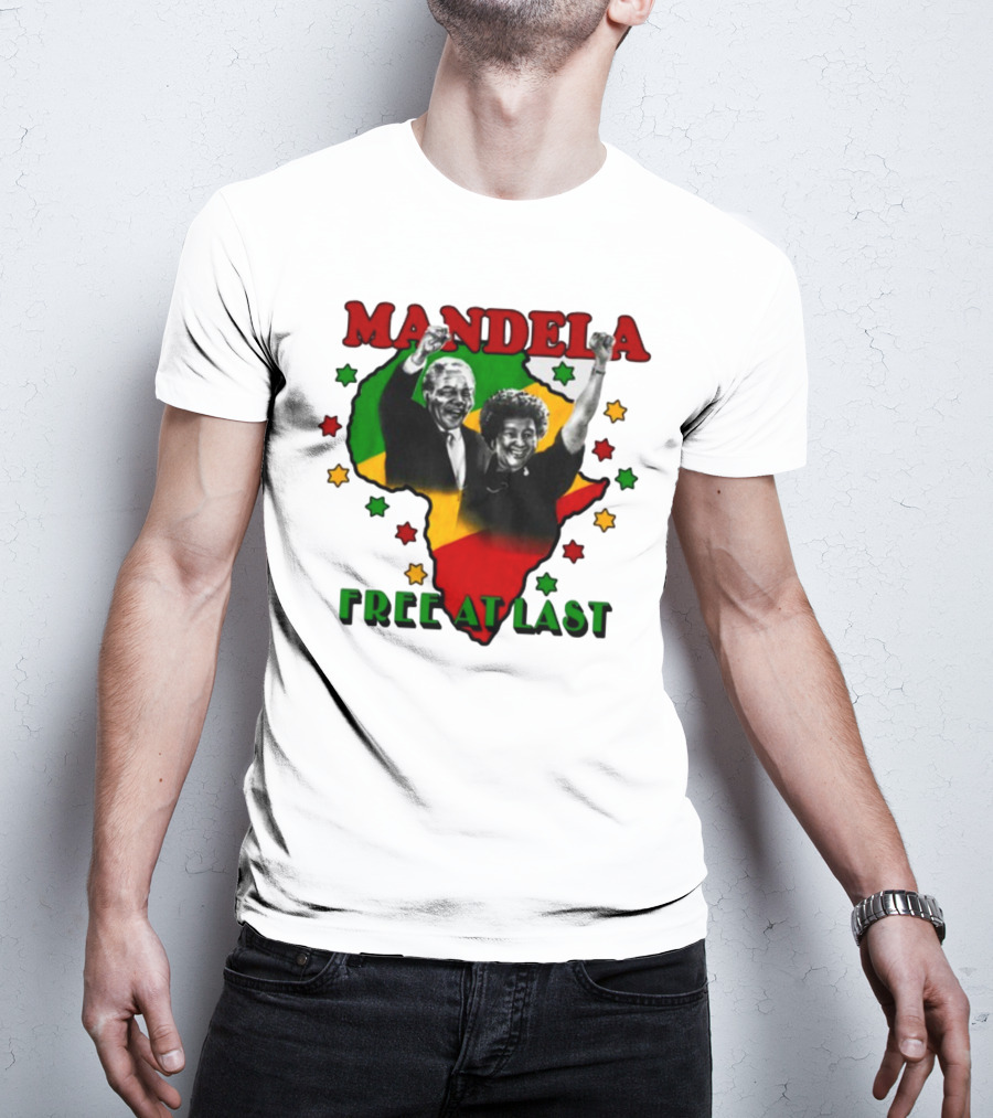 Nelson Mandela Free At Last Africa Map Red Yellow Green Stars T-Shirt