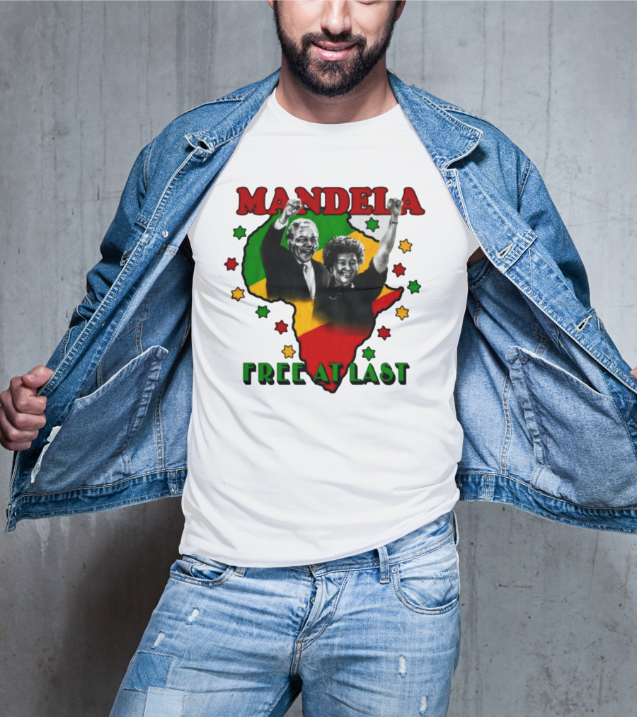 Nelson Mandela Free At Last Africa Map Red Yellow Green Stars T-Shirt