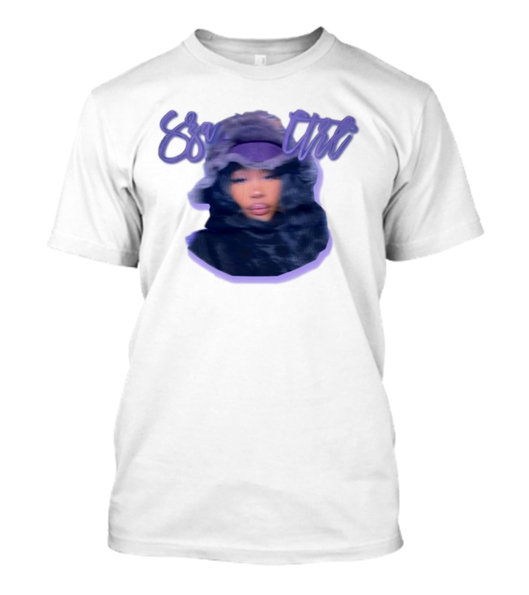 Meechy Club Sza Ctrl Portrait With Fuzzy Hood And Purple Gradient Text T-Shirt