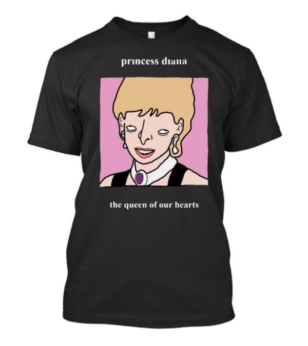 Princess Diana The Queen Of Our Hearts Cartoon Portrait On Pink Background T-Shirt