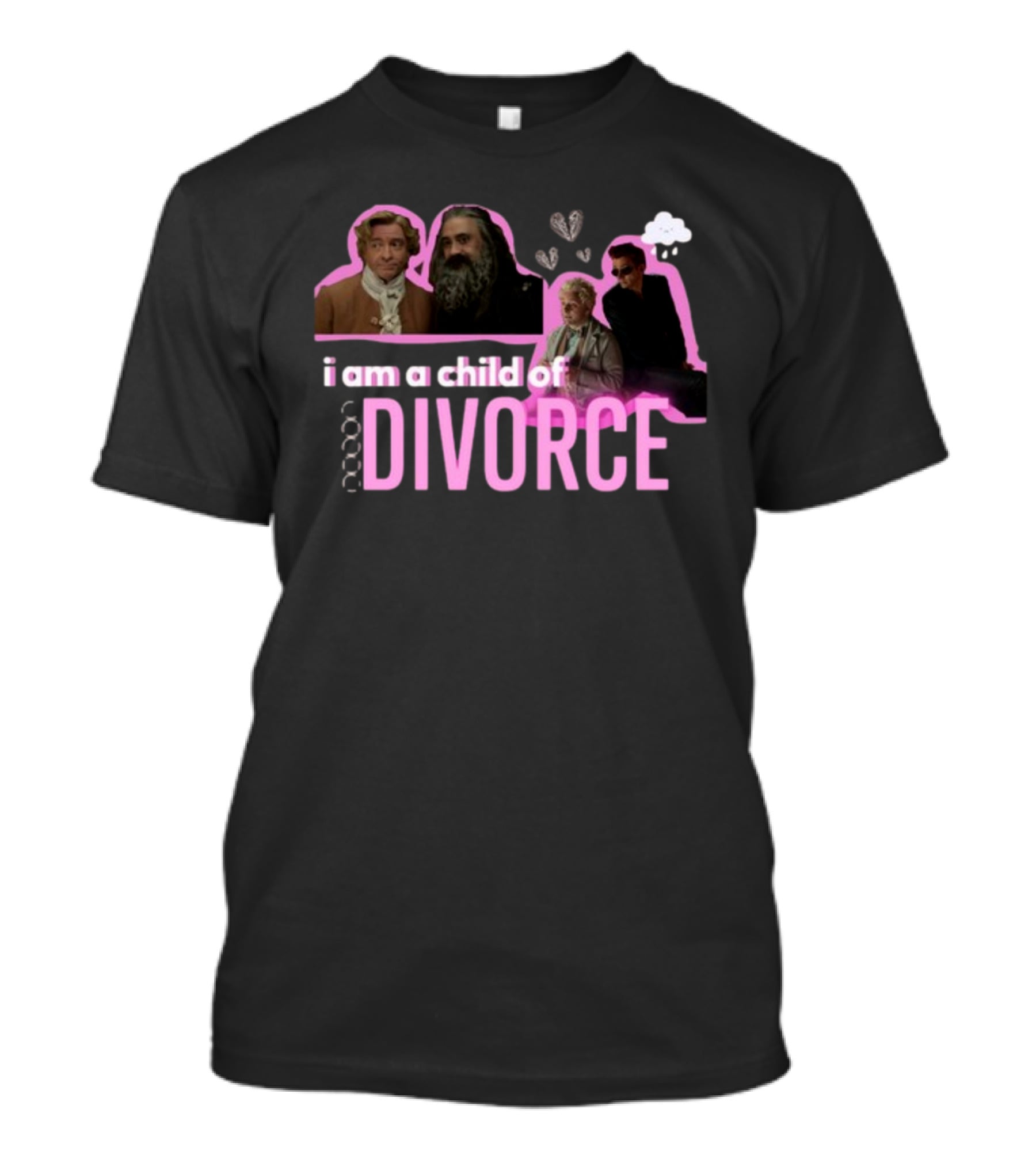 Good Omens I Am A Child Of Divorce Characters With Pink Outline T-Shirt