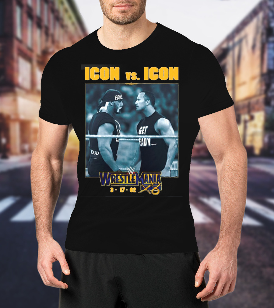 ICON Vs. ICON WrestleMania X8 The Rock Hulk Hogan 3-17-02 T-Shirt