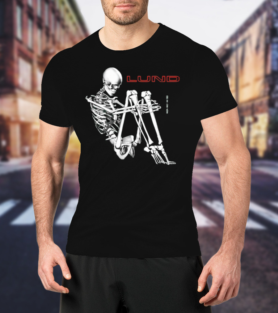 Lund Skeleton Sitting Bend Over Text Elements T-Shirt