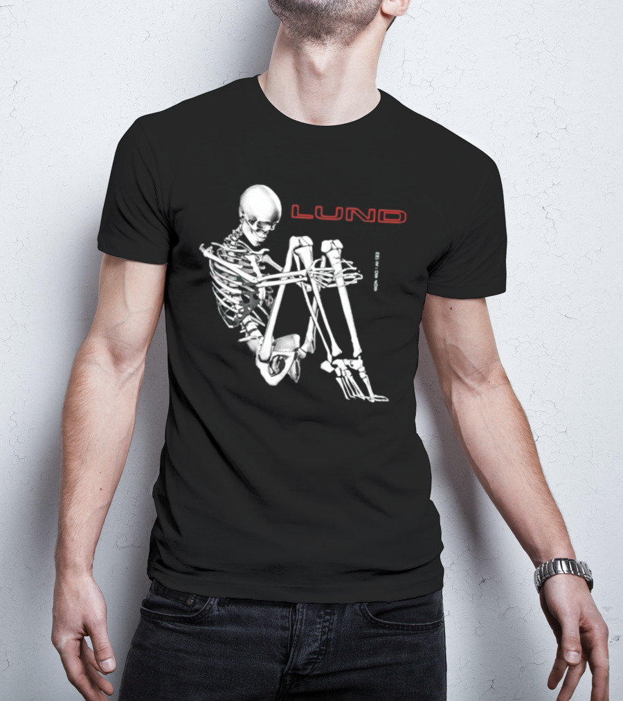 Lund Skeleton Sitting Bend Over Text Elements T-Shirt
