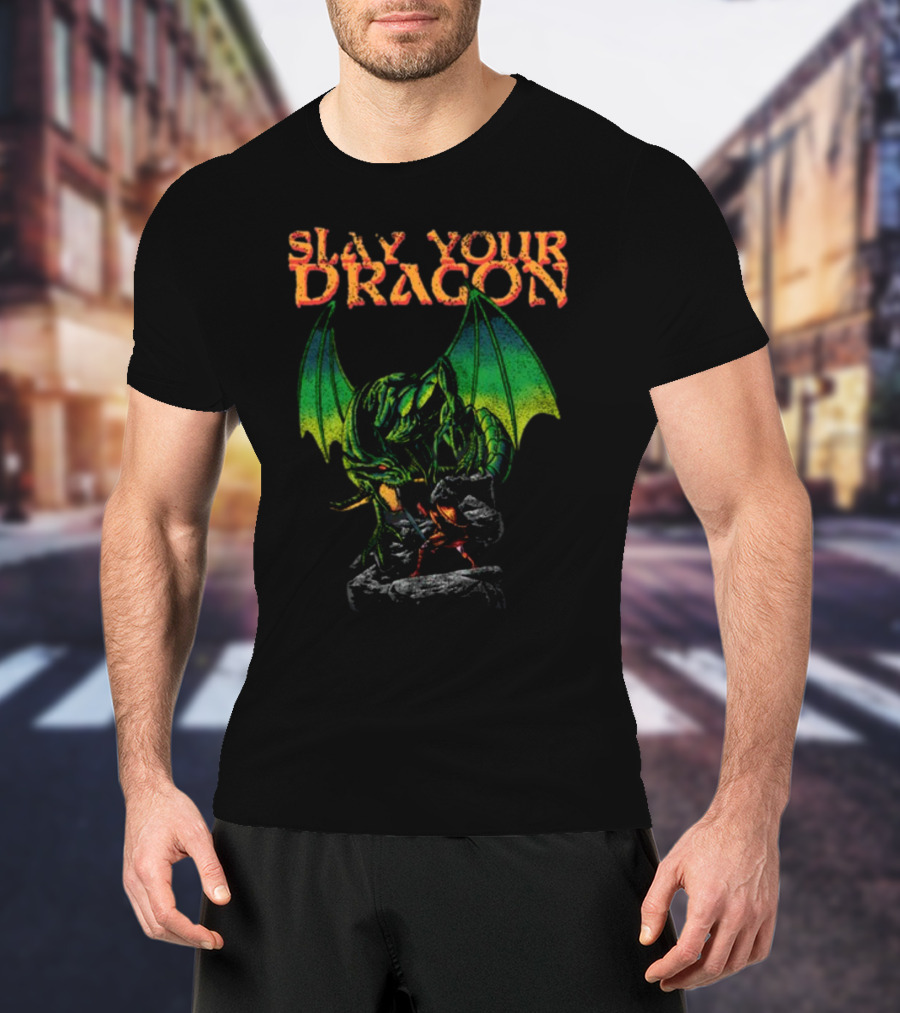 Slay Your Dragon Fantasy Green Fire-Breathing Creature T-Shirt