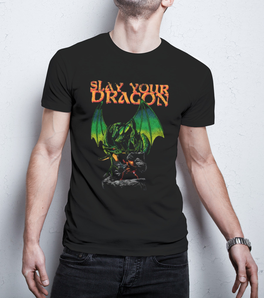 Slay Your Dragon Fantasy Green Fire-Breathing Creature T-Shirt
