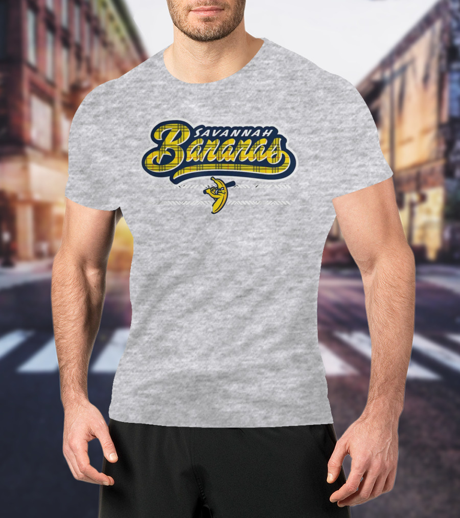 Savannah Bananas Yellow Plaid Baseball Logo Fun T-Shirt