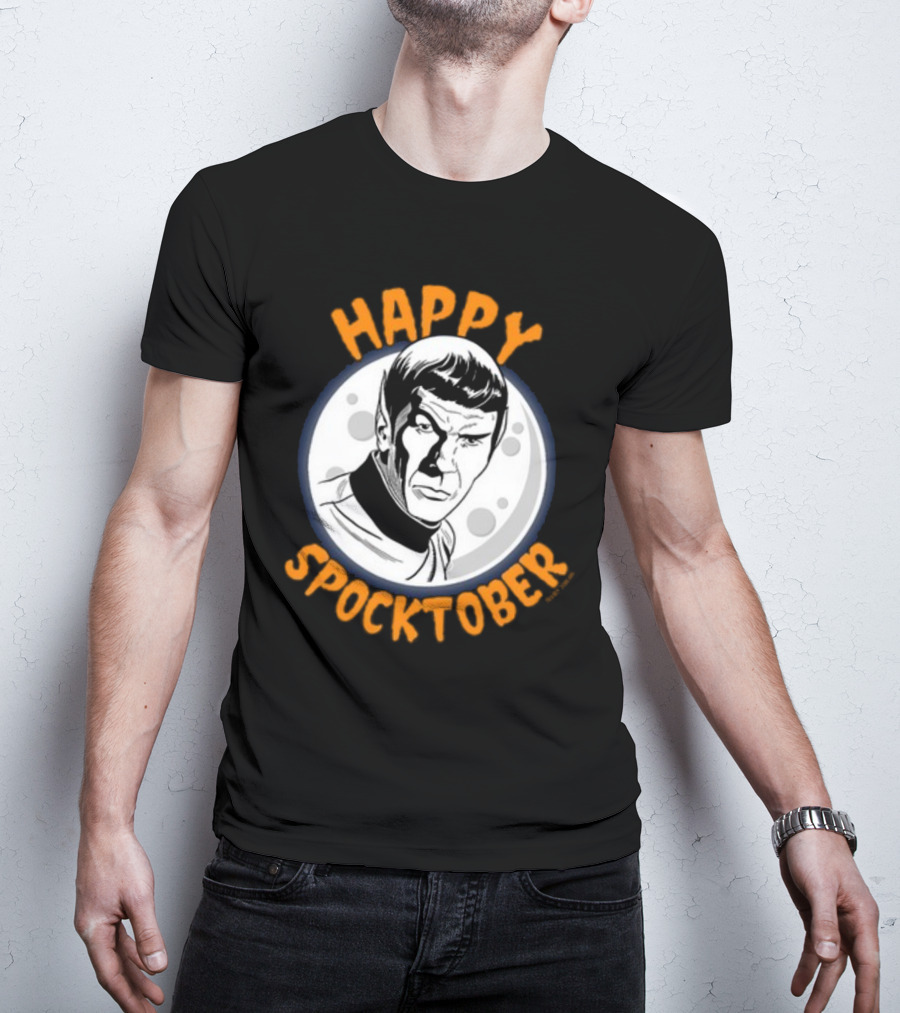 HAPPY SPOCKTOBER Moon Art Spock Vintage Style Retro Sci-Fi Character T-Shirt