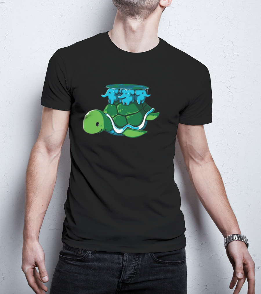 Bladezaim Teeturtle Green Turtle With Three Blue Elephants T-Shirt
