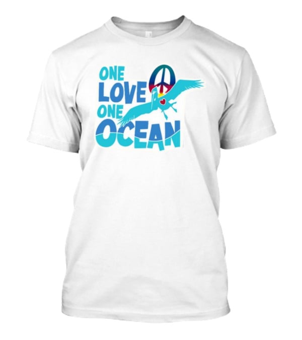 Musician Jimmy Buffett One Love One Ocean Peace Symbol Bird Heart T-Shirt