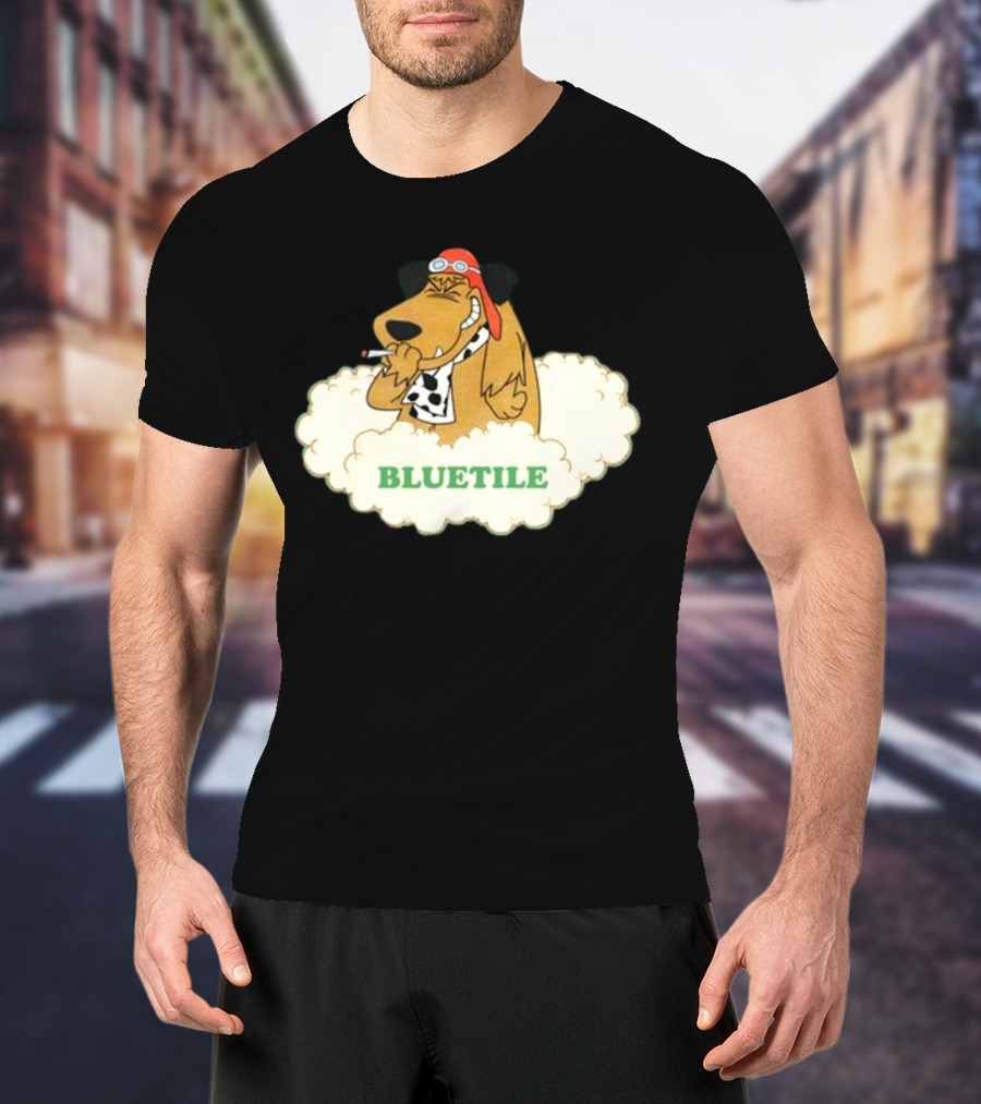 Bluetile Smiling Dog With Aviator Goggles And Bone Scarf In Clouds T-Shirt