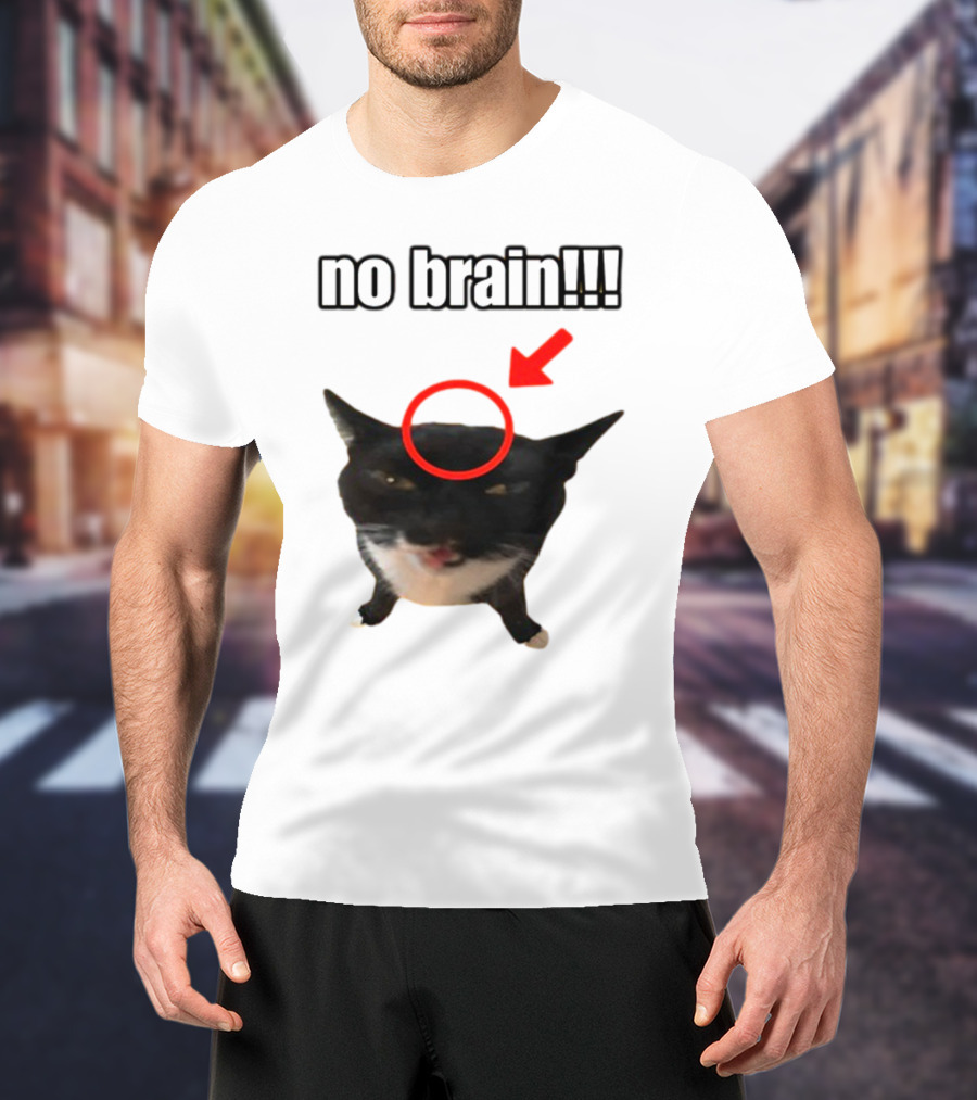 No Brain Cat With Red Circle And Arrow T-Shirt