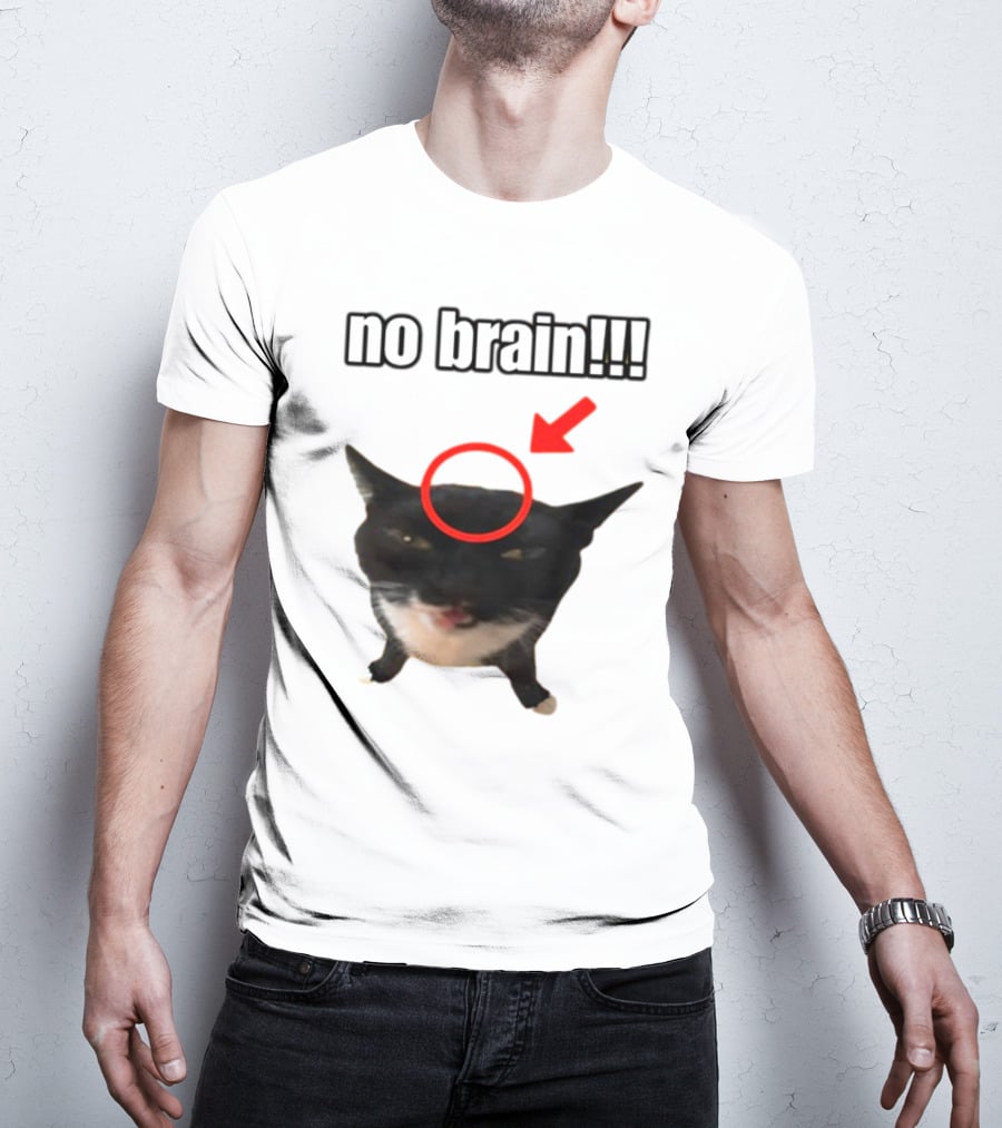 No Brain Cat With Red Circle And Arrow T-Shirt