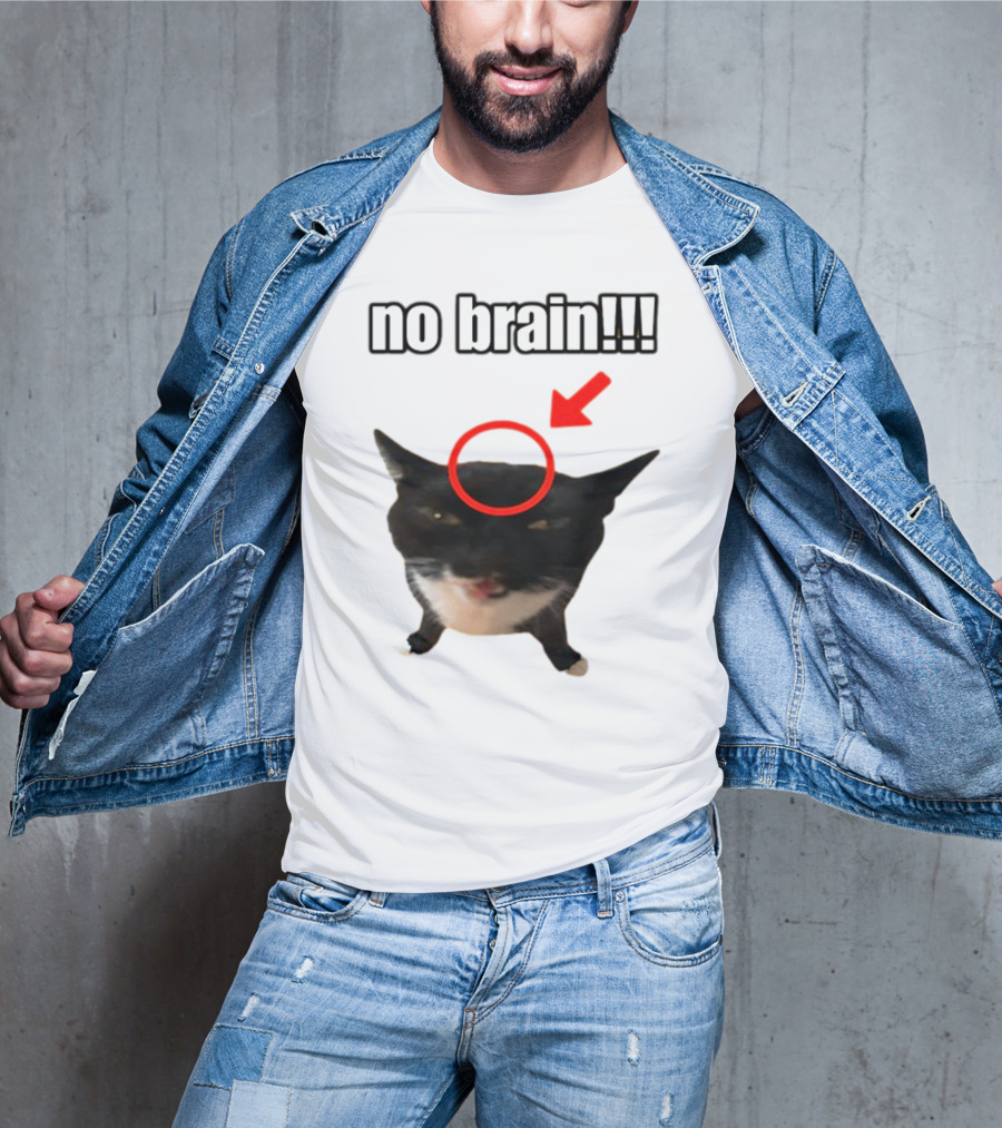 No Brain Cat With Red Circle And Arrow T-Shirt