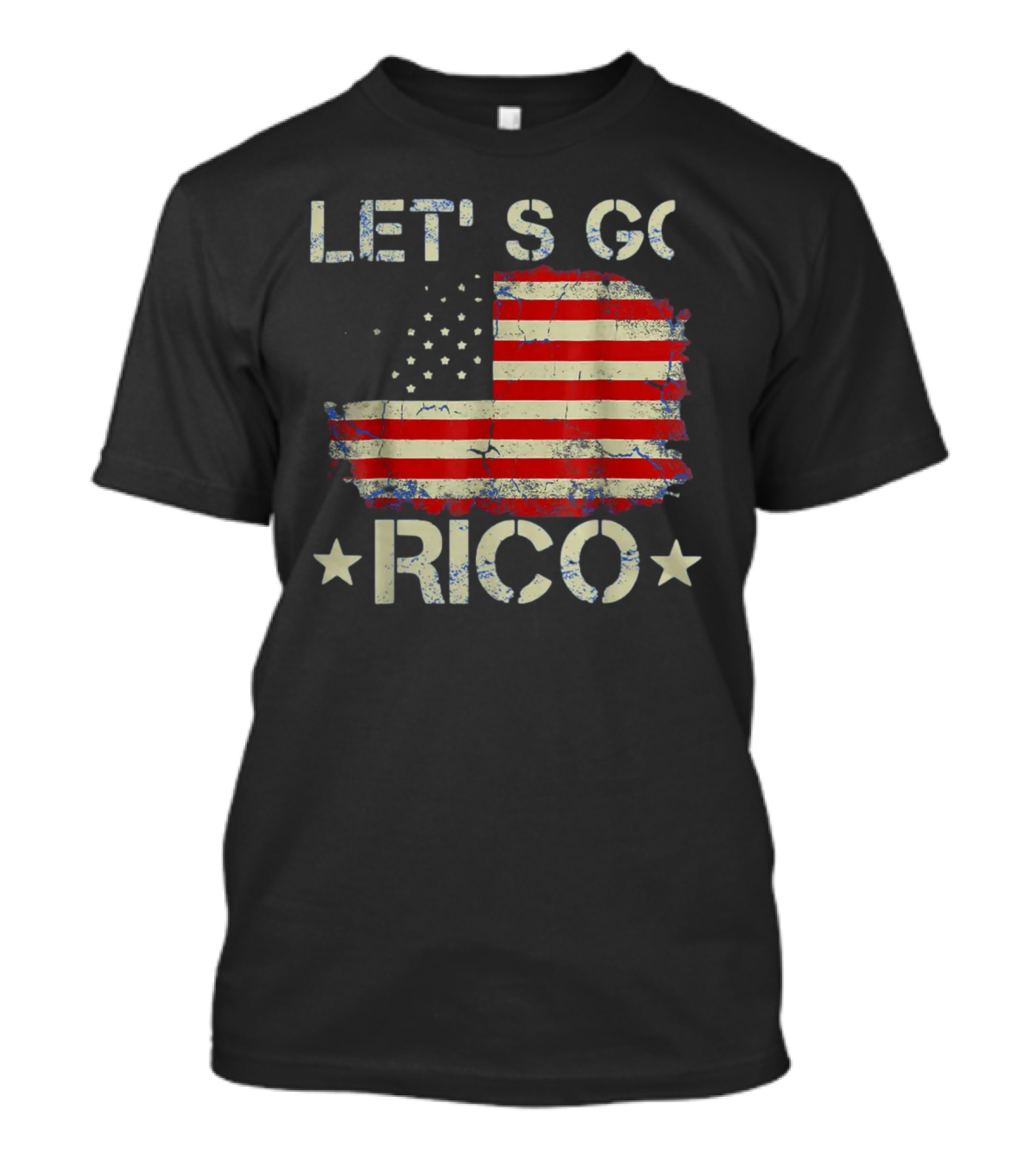 LET'S GO RICO American Flag Text With Star Accents T-Shirt
