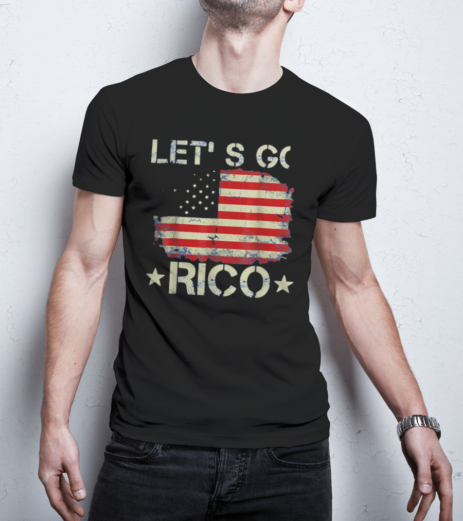 LET'S GO RICO American Flag Text With Star Accents T-Shirt