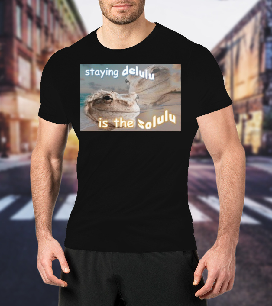 Staying Delulu Is The Solulu Frog Meme Beach Reflection T-Shirt