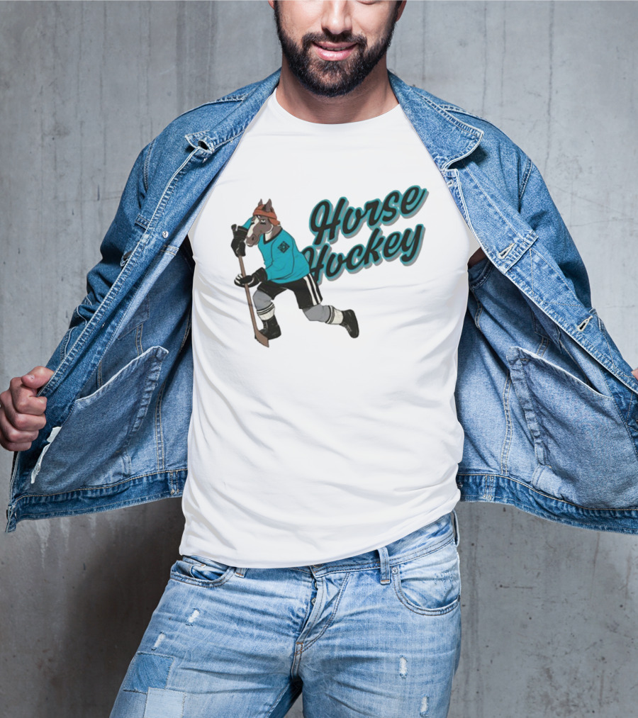 Davidsamsonpodcast Horse Hockey Skating Cartoon Horse With Stick T-Shirt