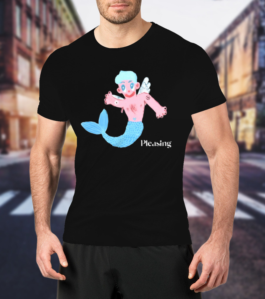 Pleasing Hairy Mermaid Graphic With Wings And Heart Tattoo T-Shirt