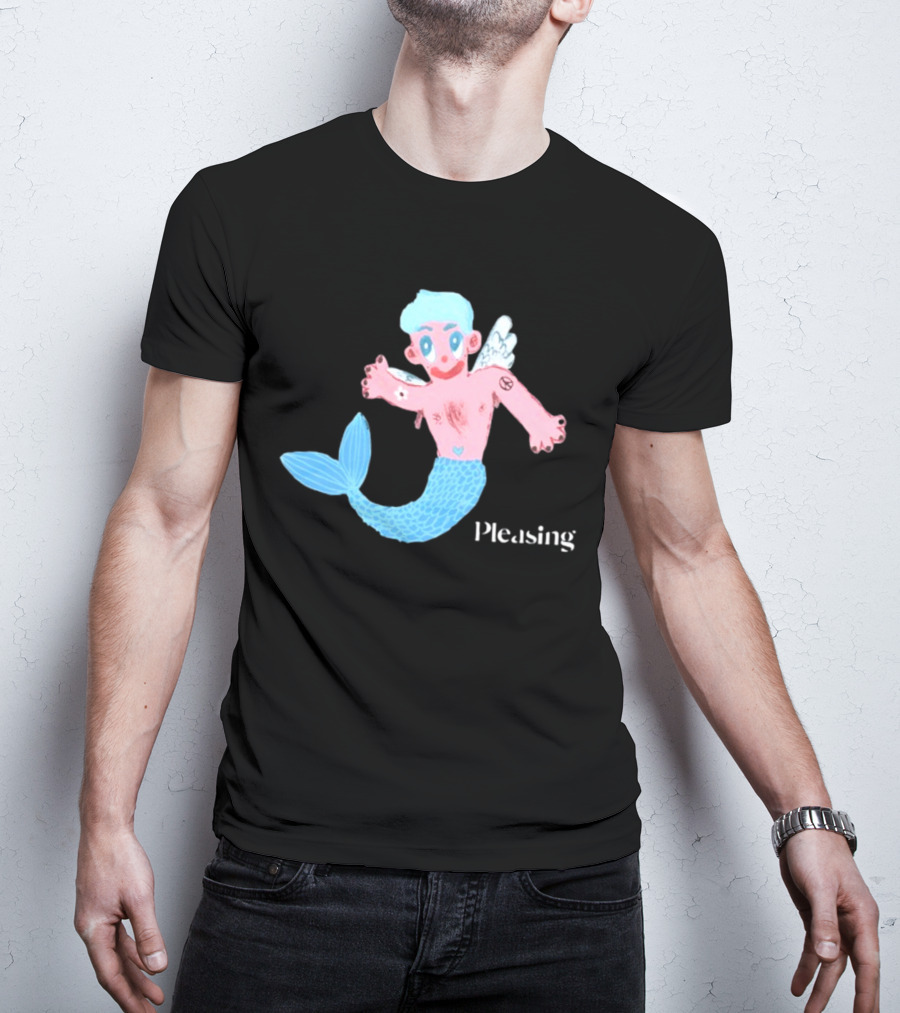 Pleasing Hairy Mermaid Graphic With Wings And Heart Tattoo T-Shirt
