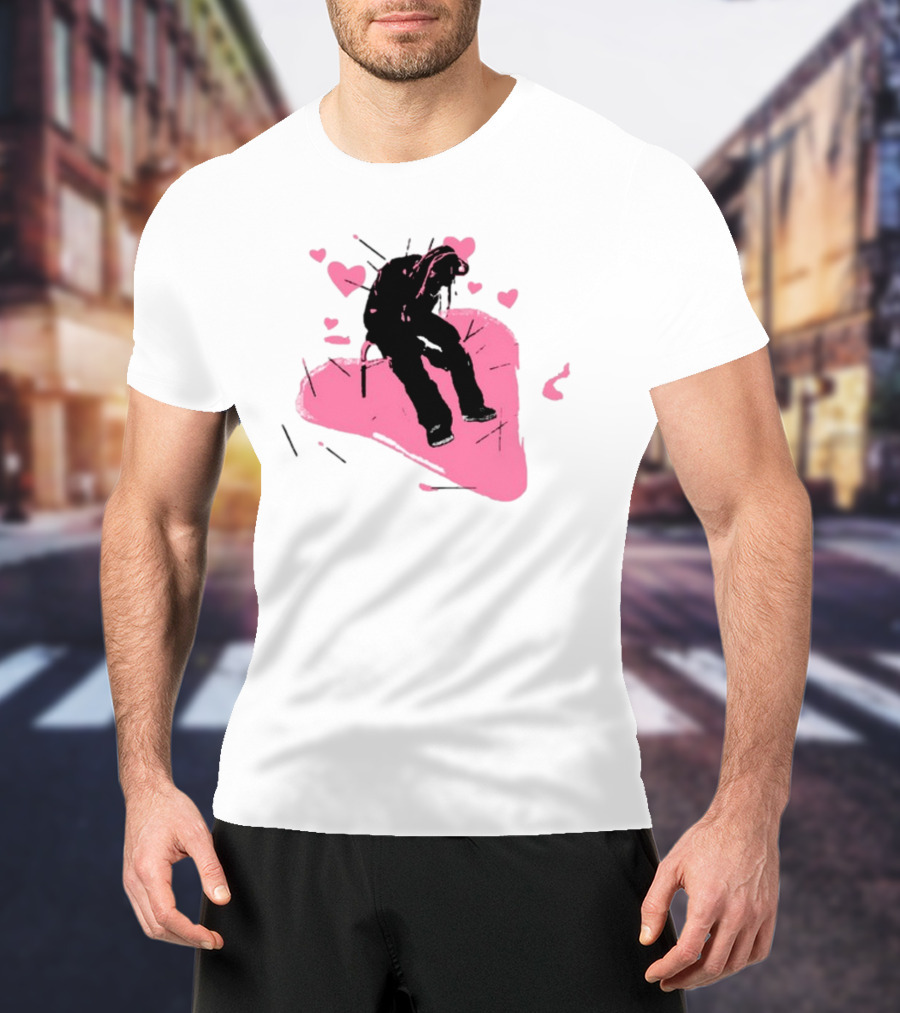 Drokenji Hearts White Pink Heart Black T-Shirt