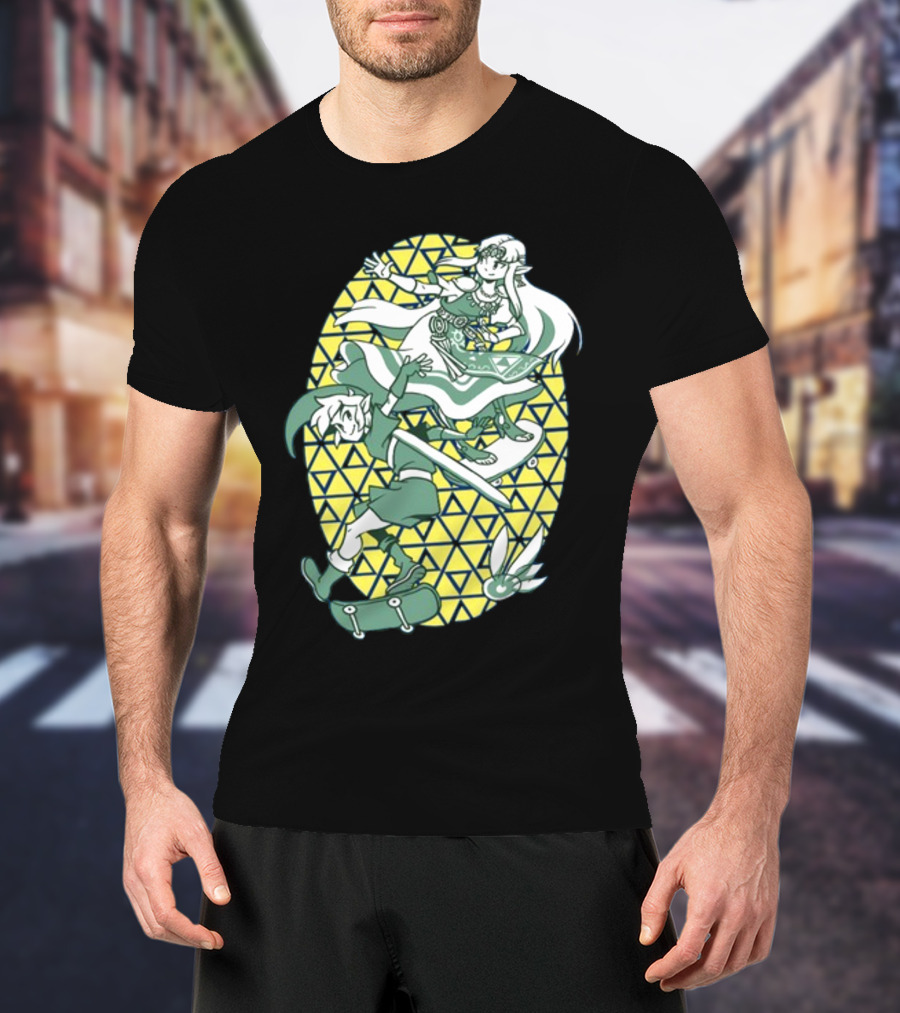 Ocarina Of Grind Link And Zelda Skateboarding Triangles T-Shirt