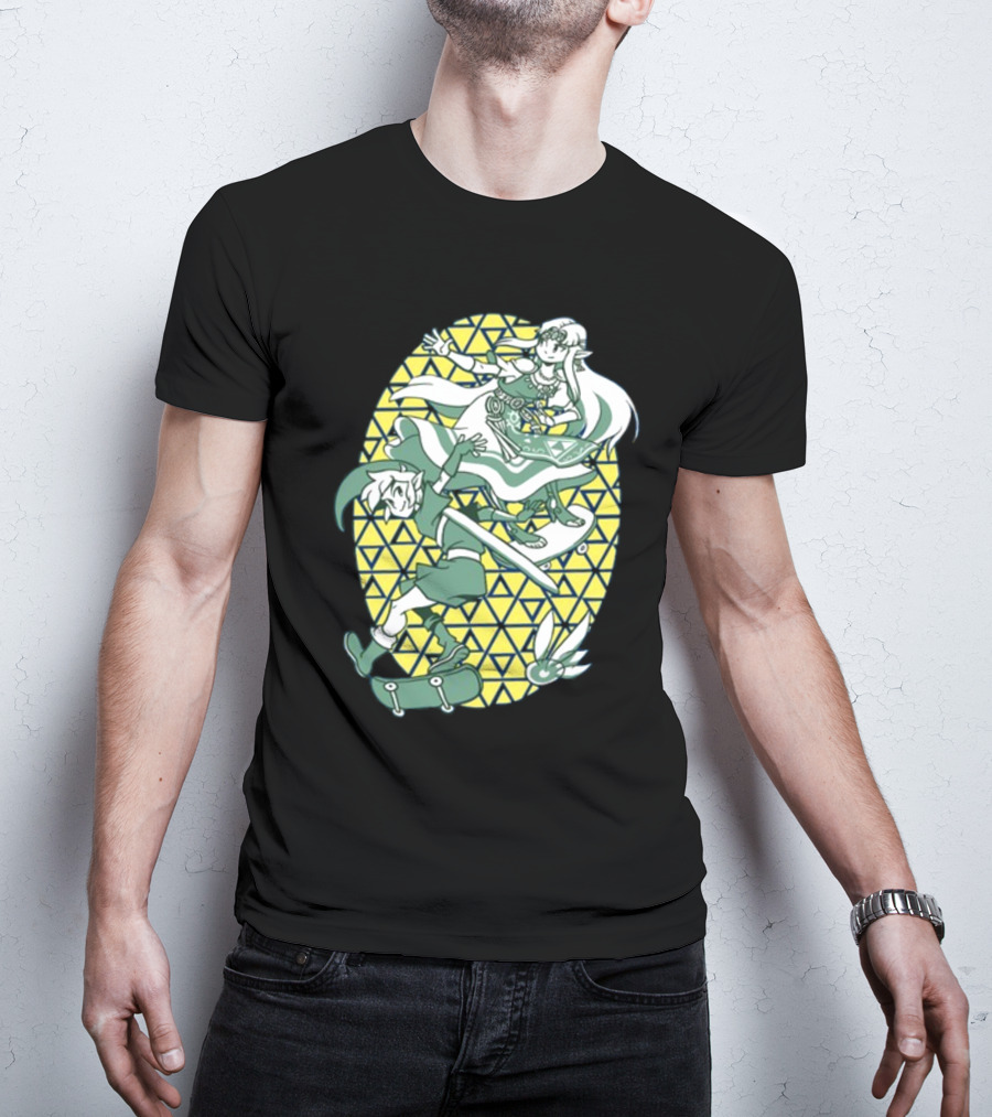 Ocarina Of Grind Link And Zelda Skateboarding Triangles T-Shirt