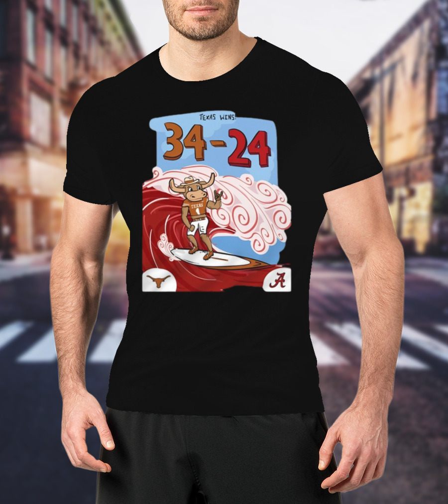 Texas Wins 34 24 Longhorn Surfer Victory Over Alabama T-Shirt