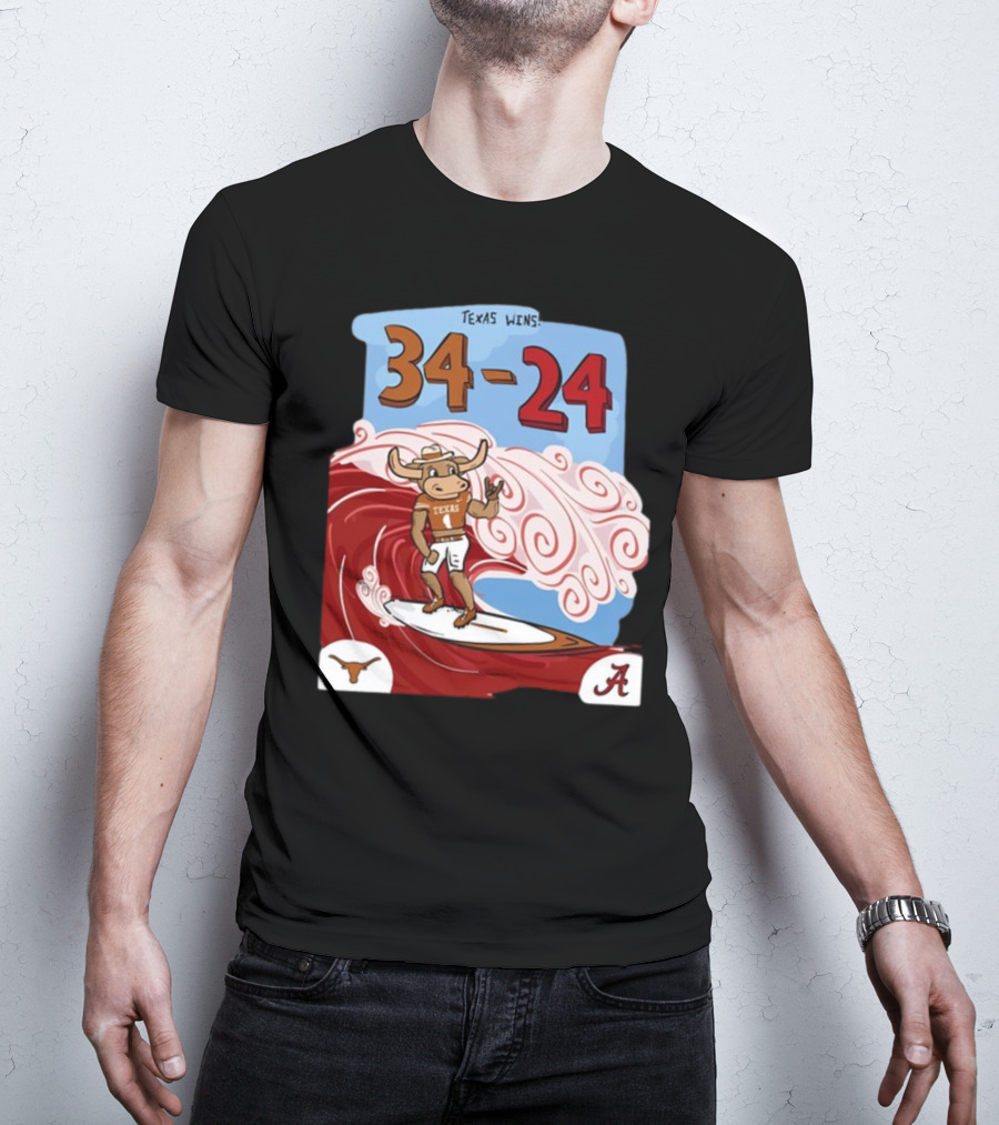 Texas Wins 34 24 Longhorn Surfer Victory Over Alabama T-Shirt