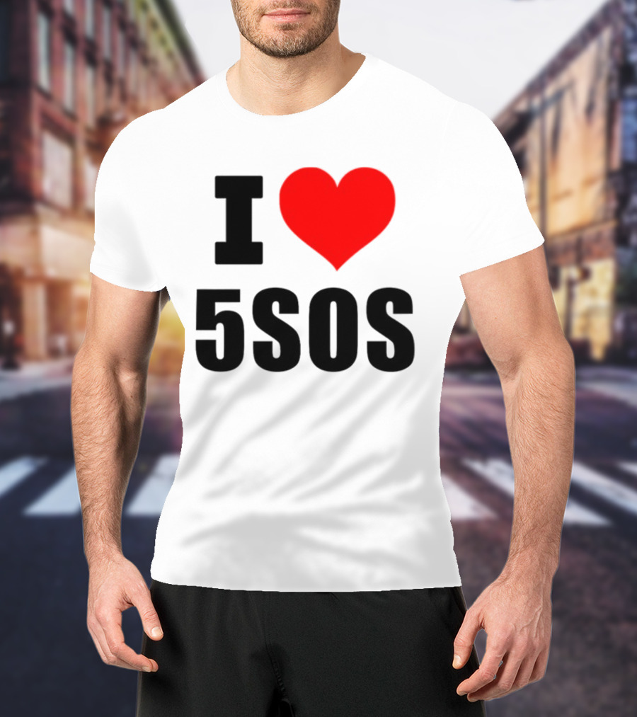 Ashton Irwin Wearing I Love 5SOS Fan Merchandise T-Shirt