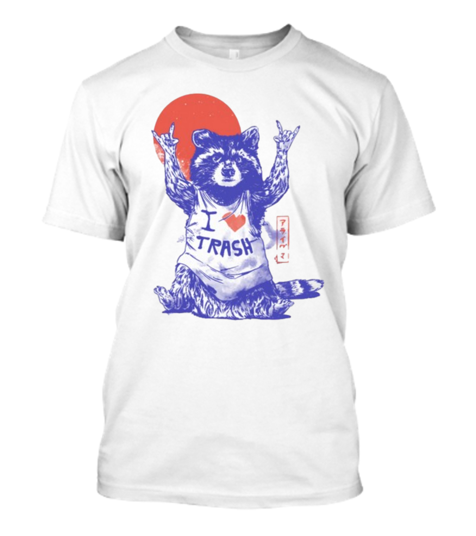 Wickedclothes I Love Trash Raccoon Rock Gesture Red Moon T-Shirt