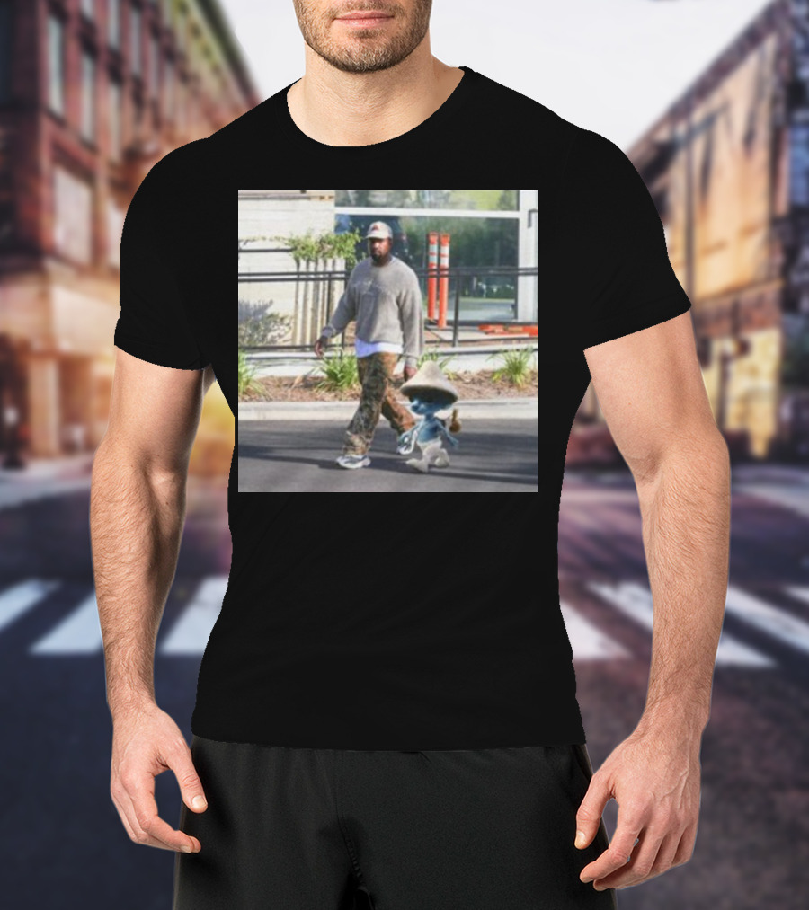 Kanye West Walking With Smurfcat Collaboration Content T-Shirt