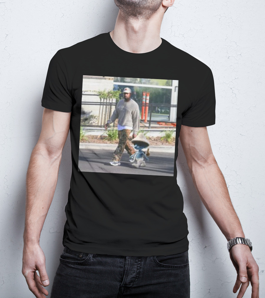 Kanye West Walking With Smurfcat Collaboration Content T-Shirt