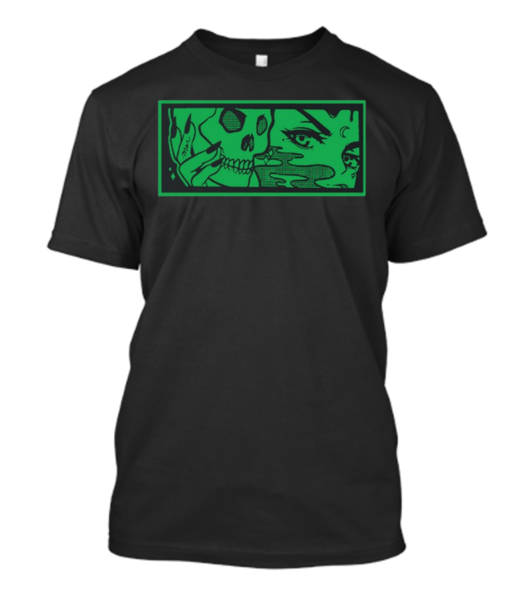 Max Smoking Skull Art Green T-Shirt