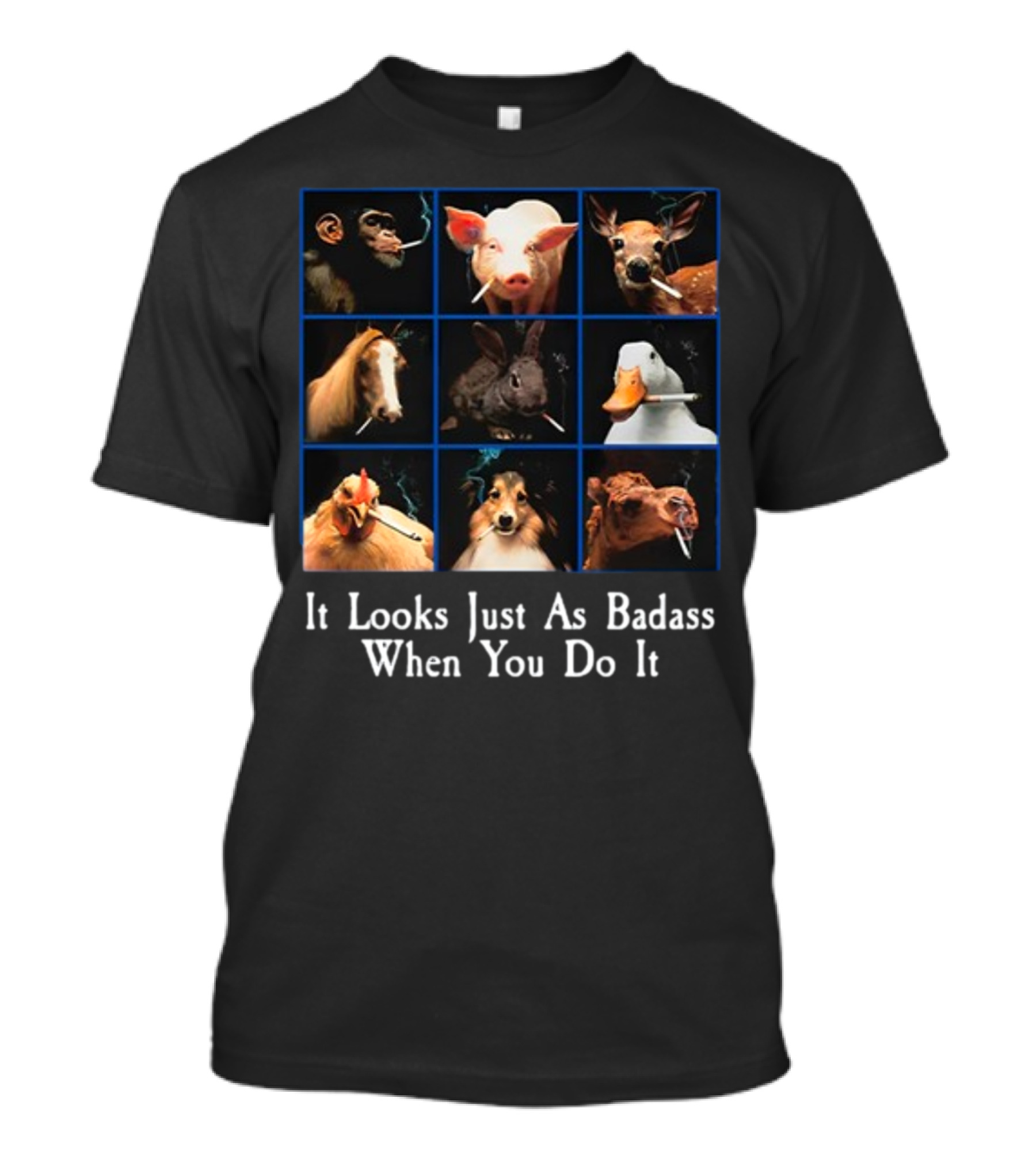 It Looks Just As Badass When You Do It Smoking Animals Grid T-Shirt