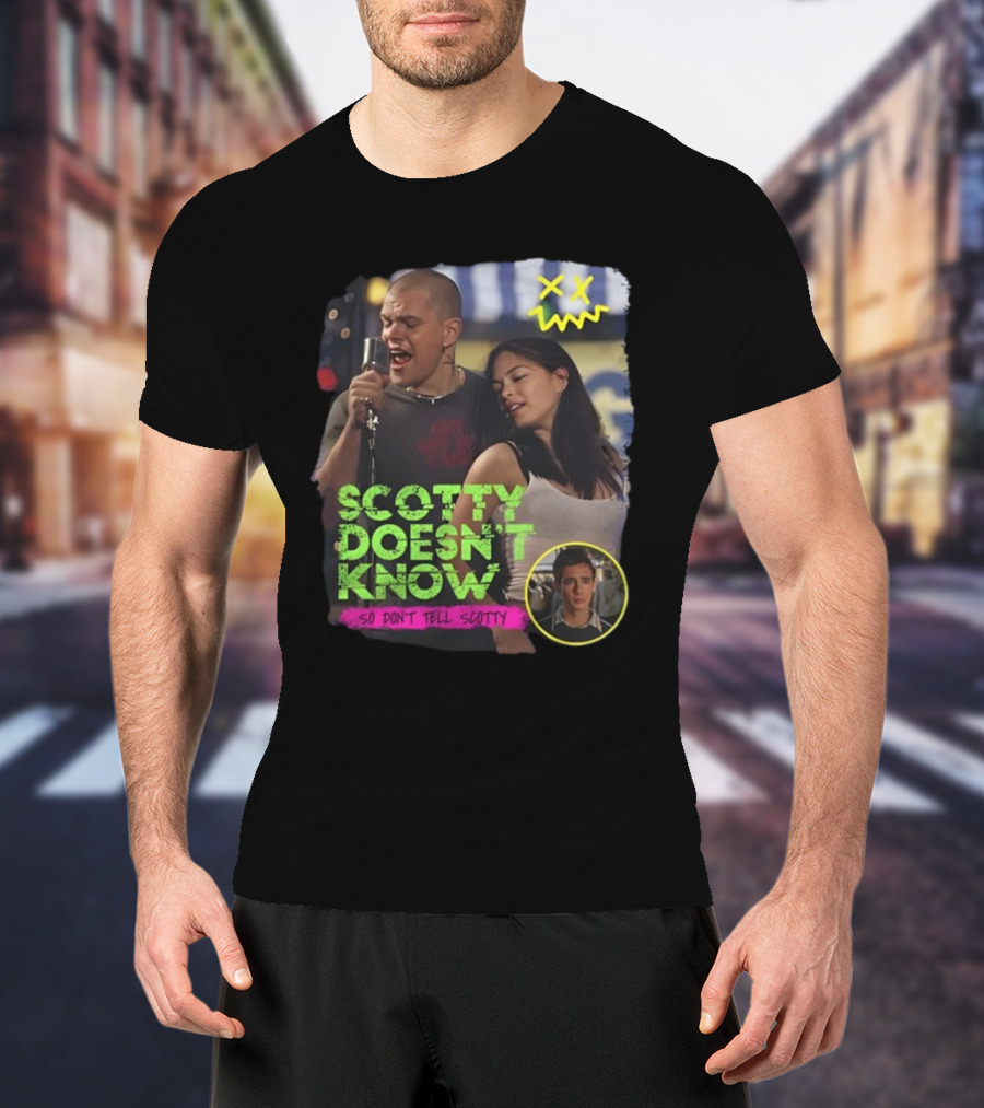 Jonas Never Scotty Doesn't Know So Don't Tell Scotty Karaoke Scene T-Shirt
