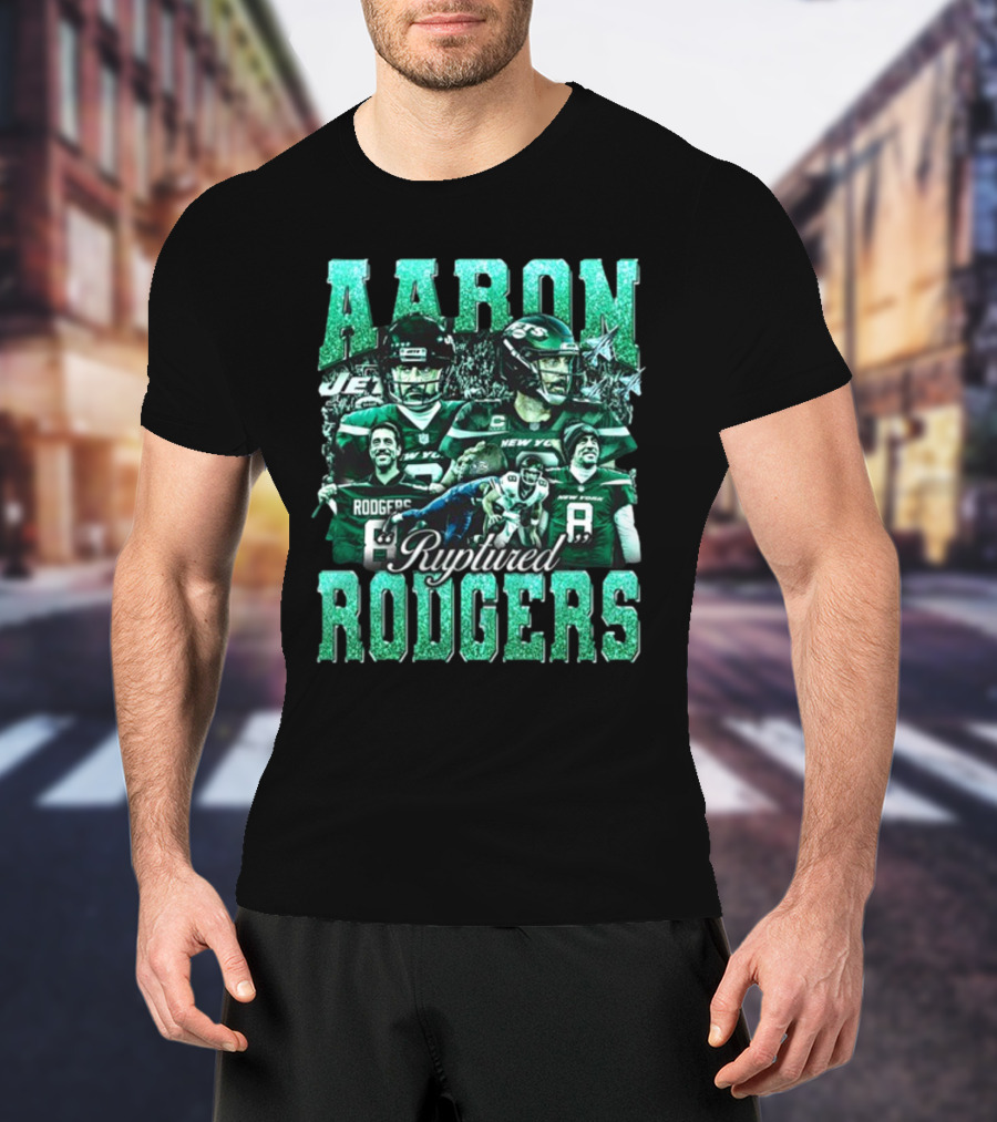 Aaron Rodgers Ruptured Rodgers New York Jets Quarterback Collage T-Shirt
