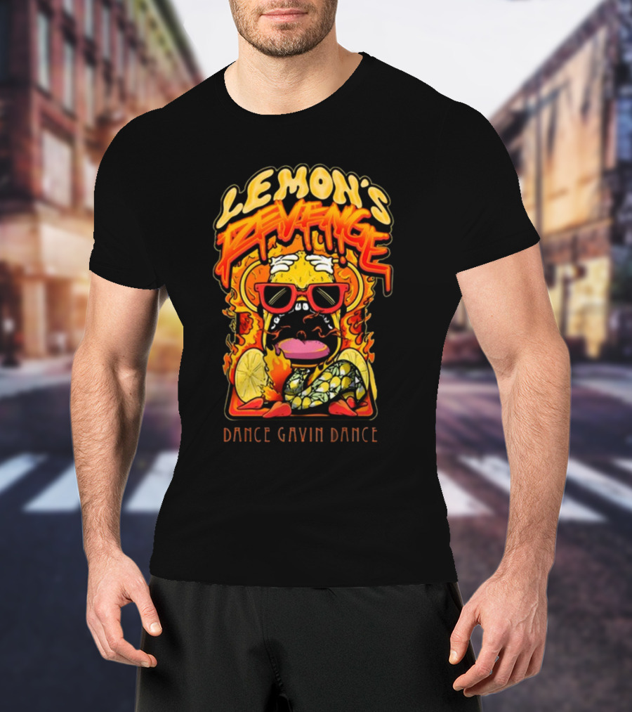 Lemon's Revenge Dance Gavin Dance Flaming Lemon Sunglasses Cartoon T-Shirt