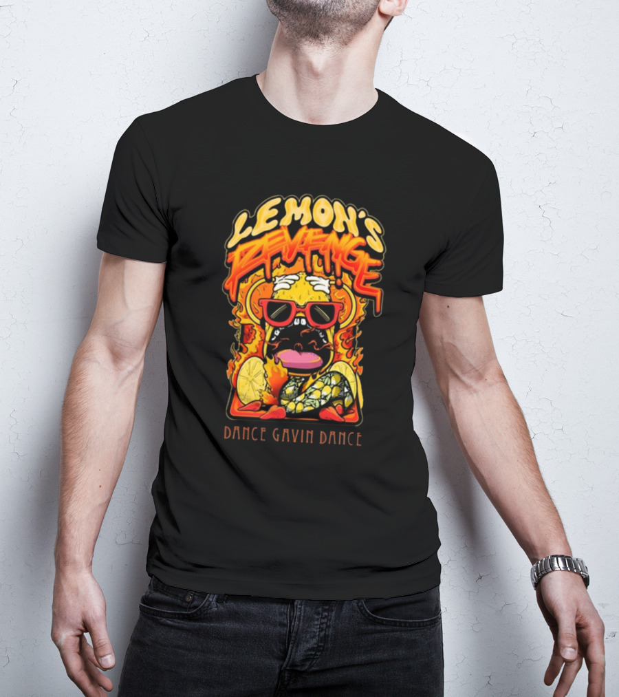 Lemon's Revenge Dance Gavin Dance Flaming Lemon Sunglasses Cartoon T-Shirt