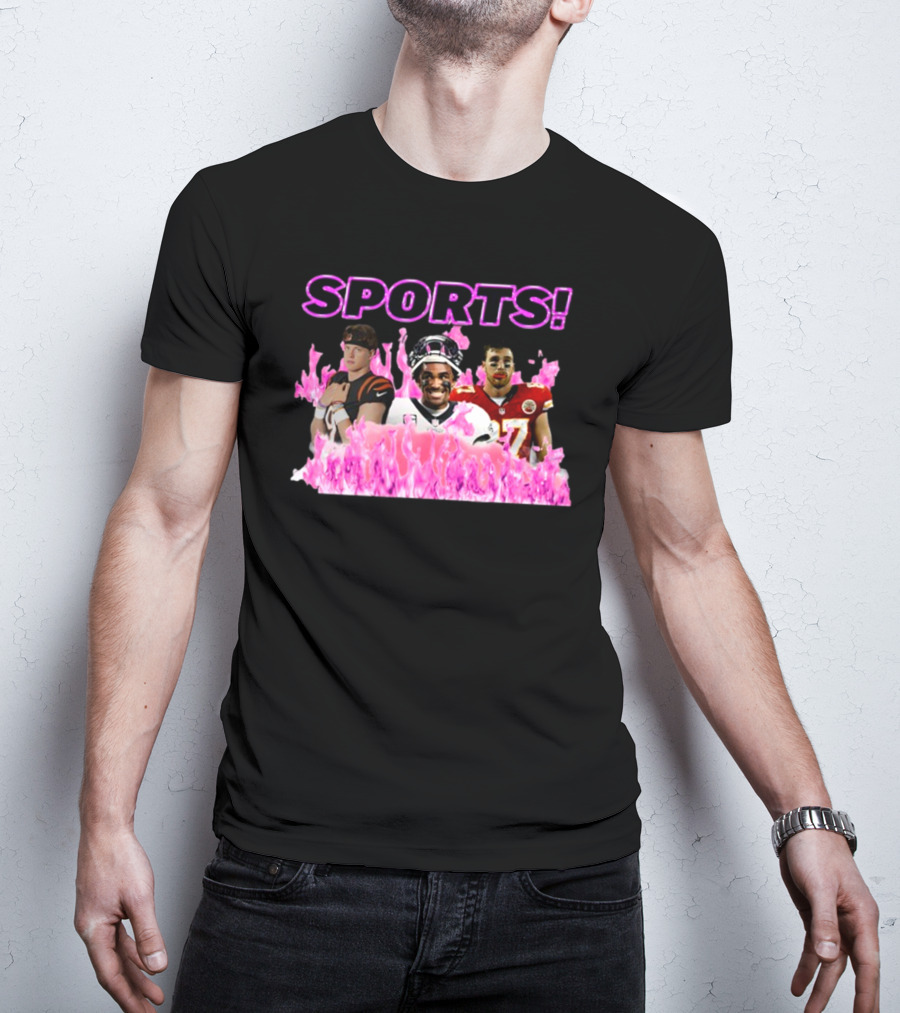 SPORTS Sadstreet Sports NFL Football Players Trio Pink Flames T-Shirt