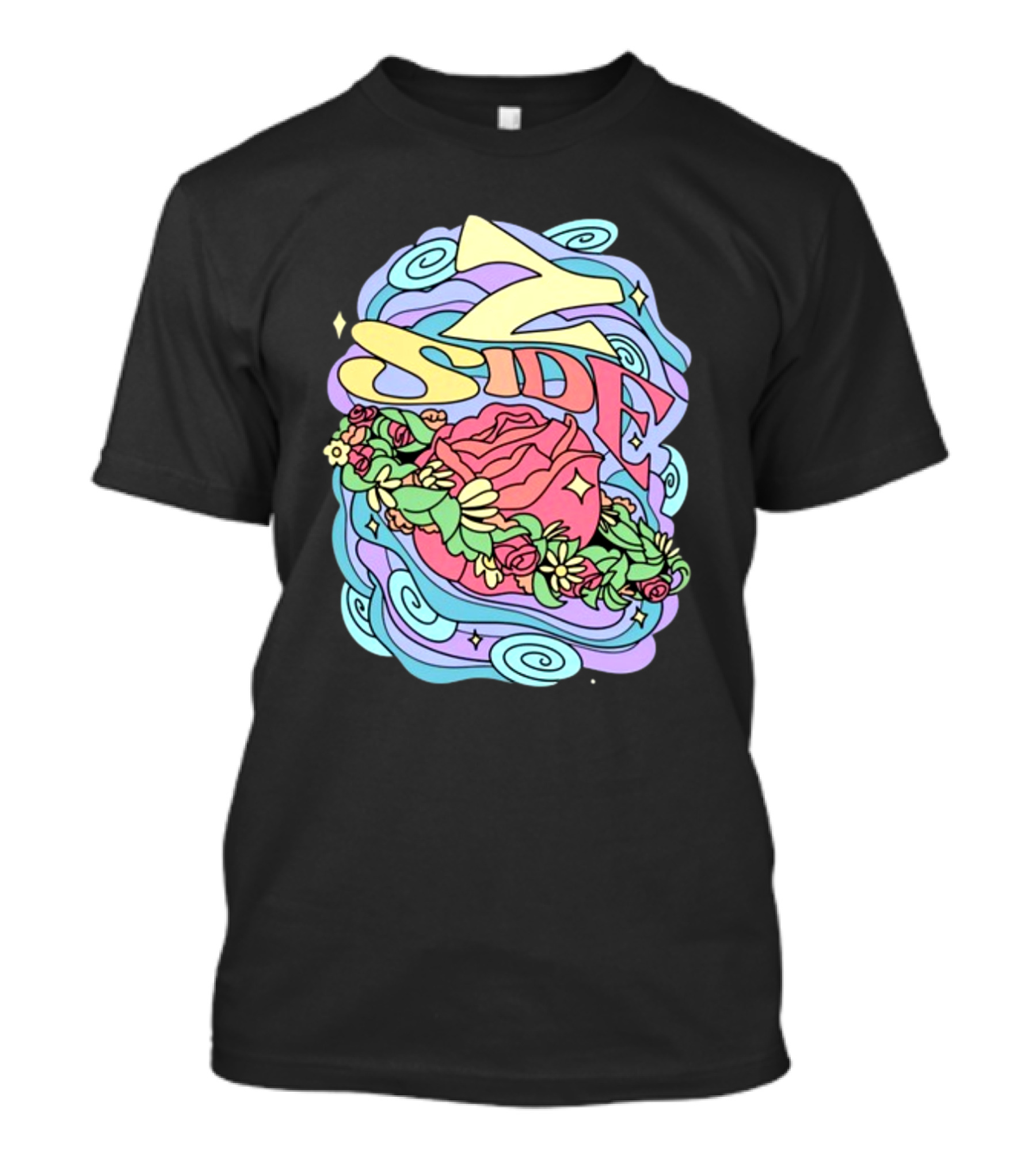 Z Side Colorful Swirl Rose Floral T-Shirt