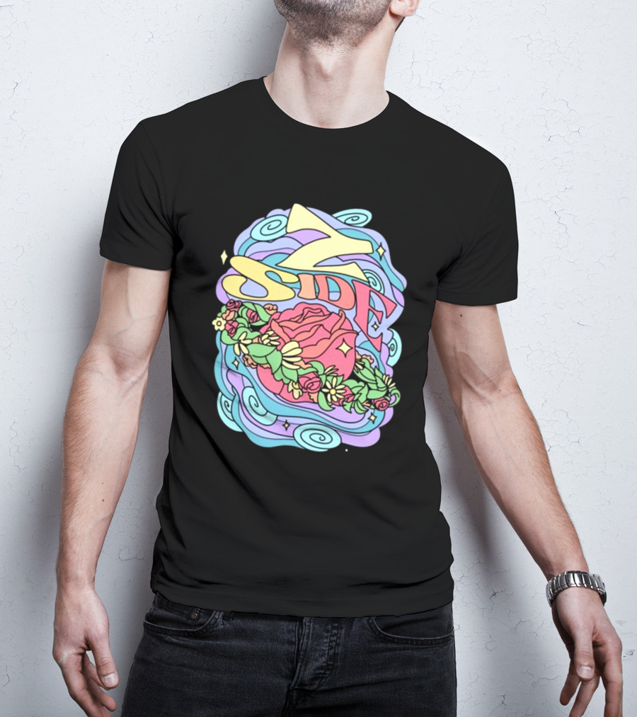 Z Side Colorful Swirl Rose Floral T-Shirt