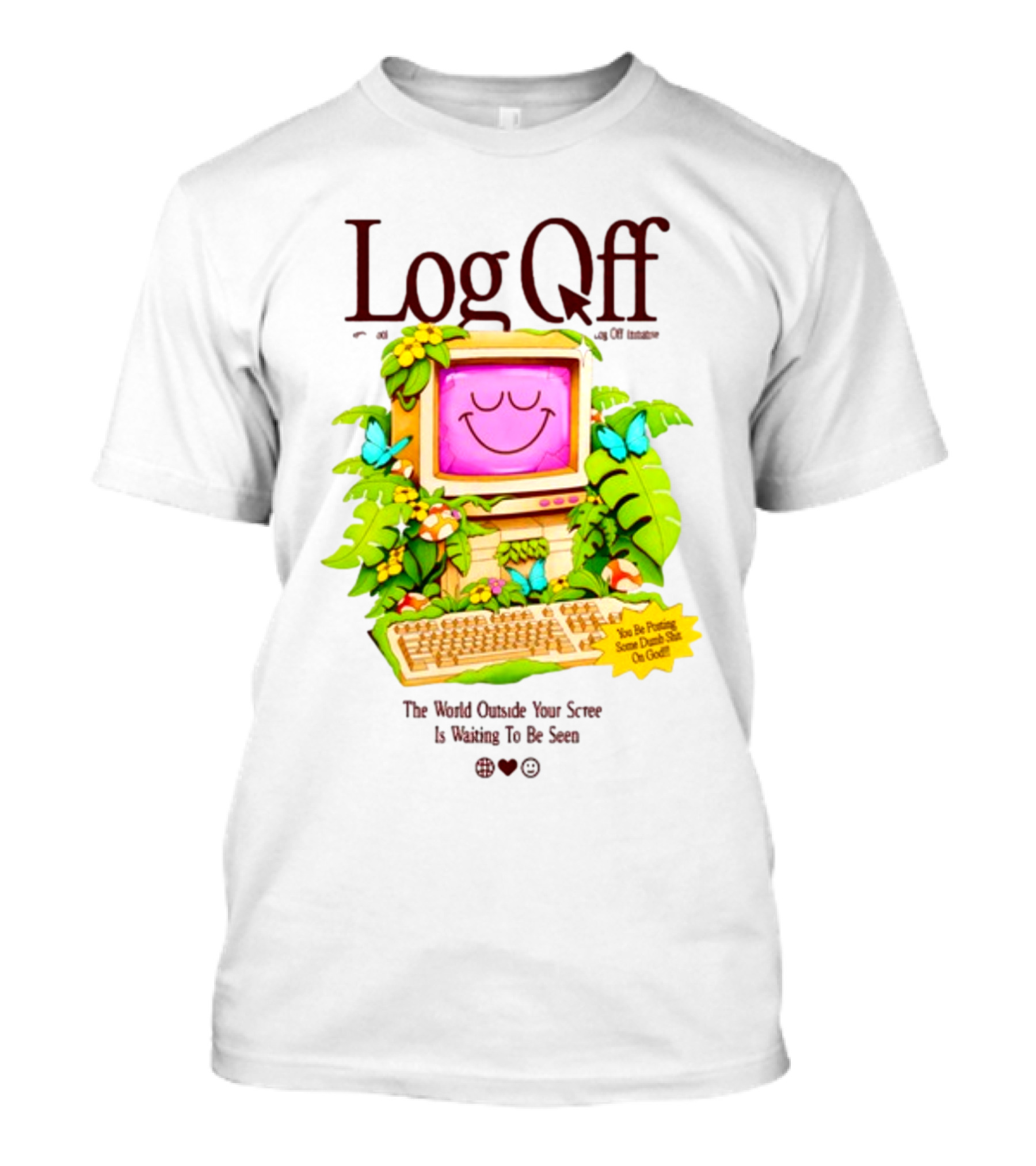 Log Off The World Outside Your Screen Is Waiting To Be Seen Vintage Computer Jungle Aesthetic T-Shirt