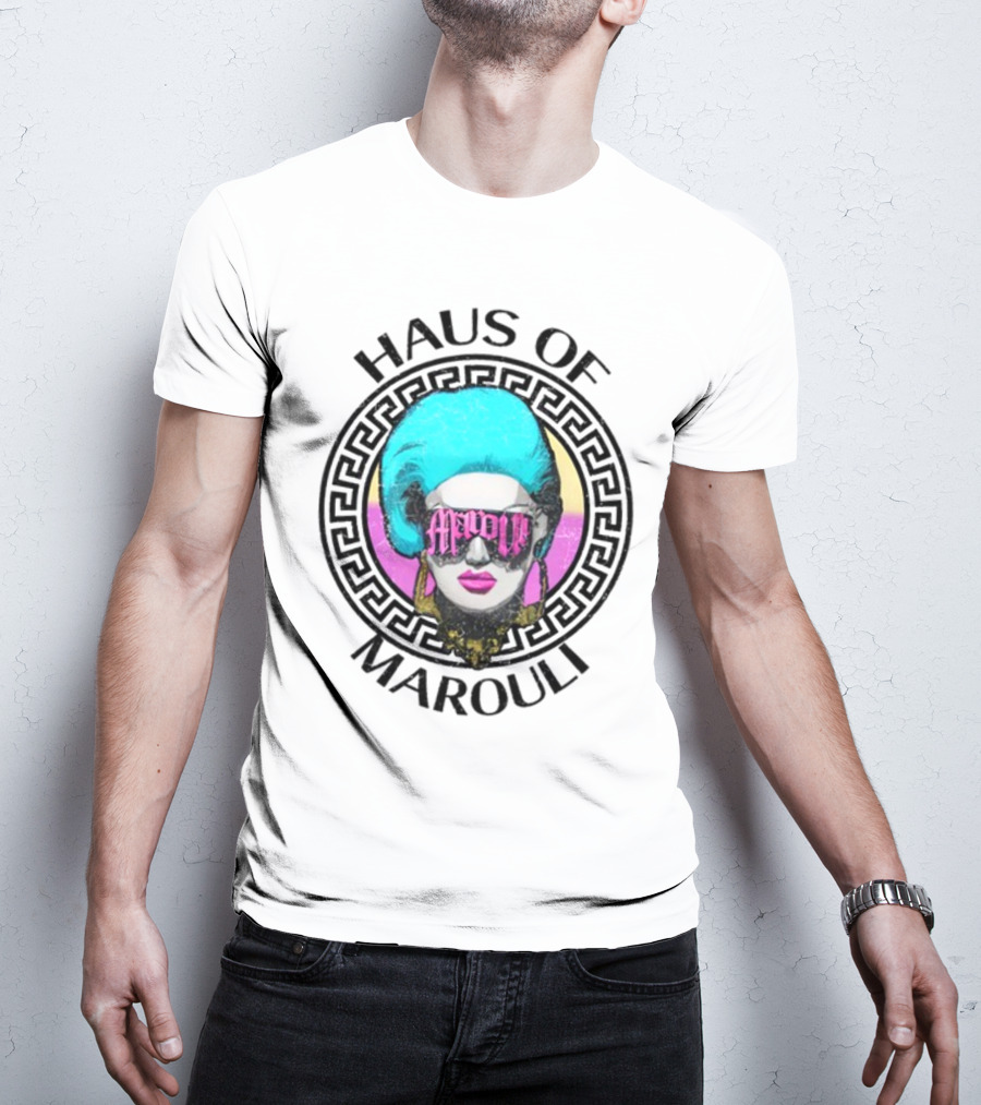 HAUS OF MAROULI Neon Glam Icon With Greek Key Border T-Shirt