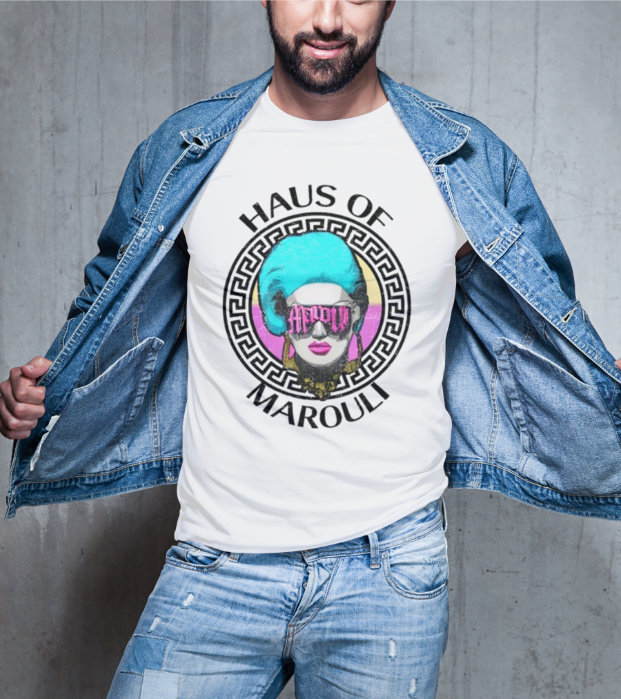 HAUS OF MAROULI Neon Glam Icon With Greek Key Border T-Shirt