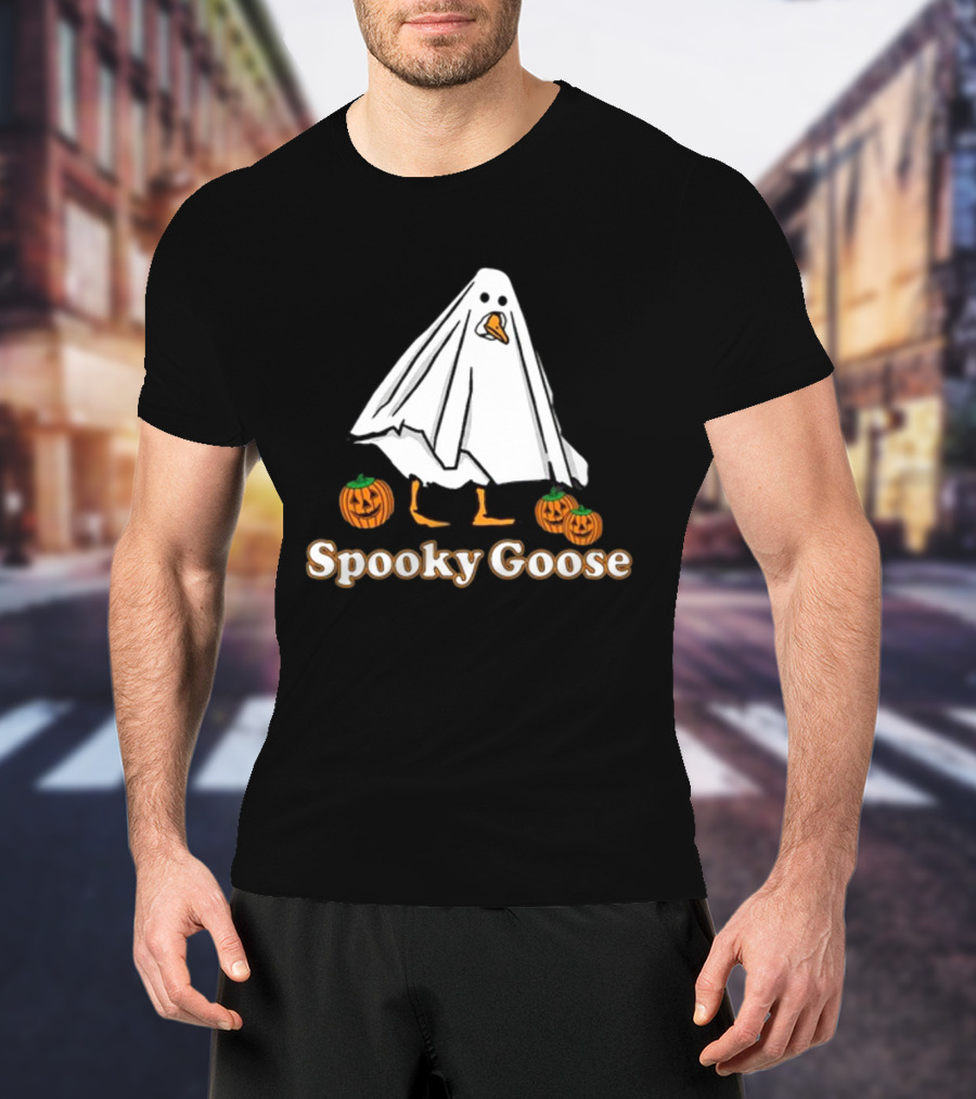 Spooky Goose Ghost Costume With Pumpkins T-Shirt