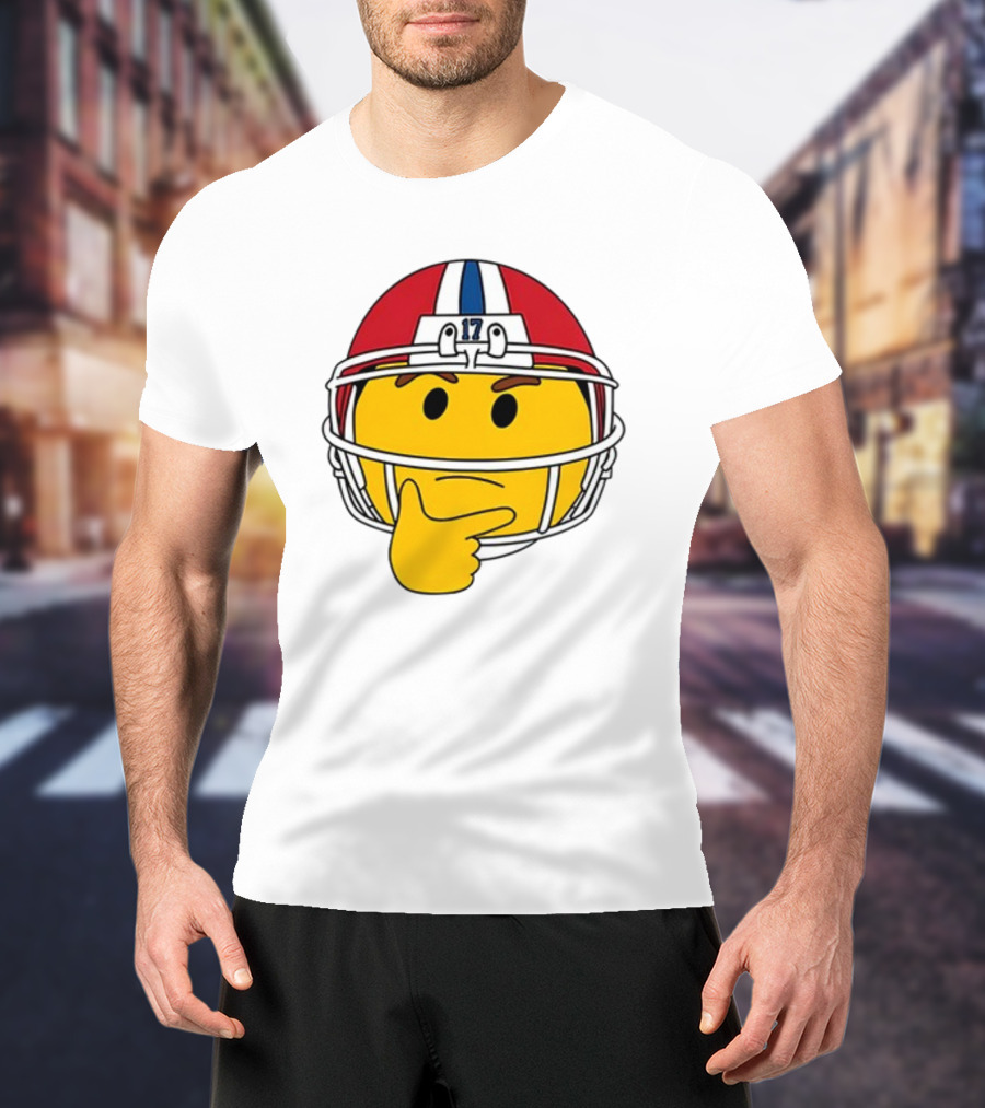 Hmm Moji Curious Thinking Face Football Helmet Red White Blue 17 T-Shirt