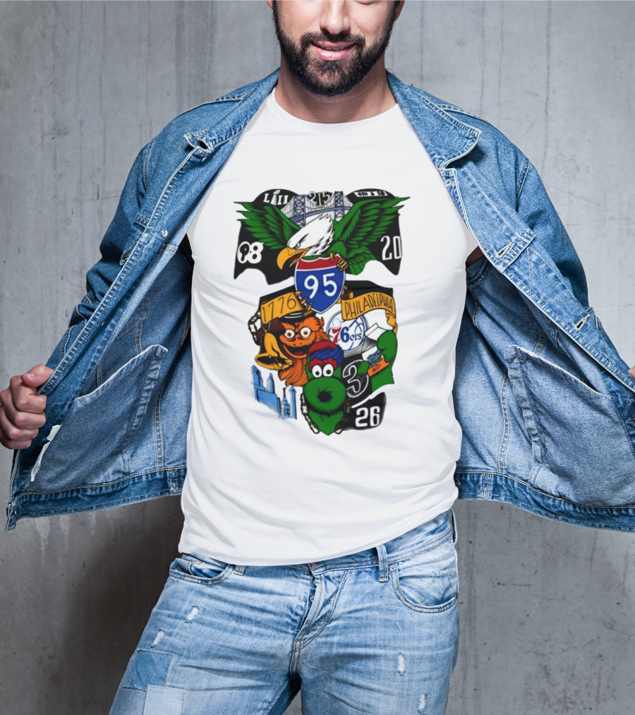 Philadelphia 215 Eagles 76ers 95 Gritty Fanatic 1776 98 26 20 Skyline LIII T-Shirt