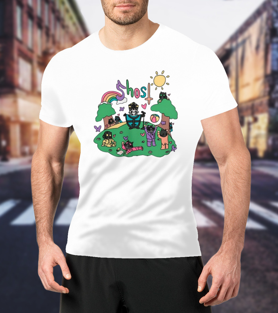 Cardinal Copia Ghost Slipknot Fun Cartoon Scene With Rainbow And Sun T-Shirt