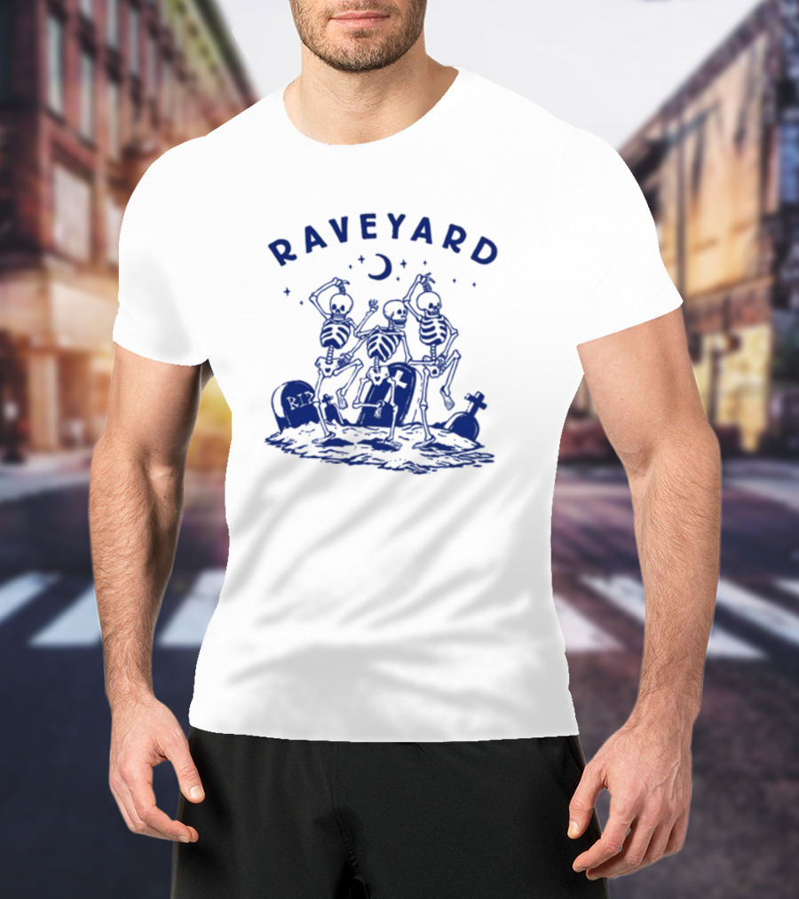 Raveyard Skeleton Dance Under Moon With Tombstones T-Shirt